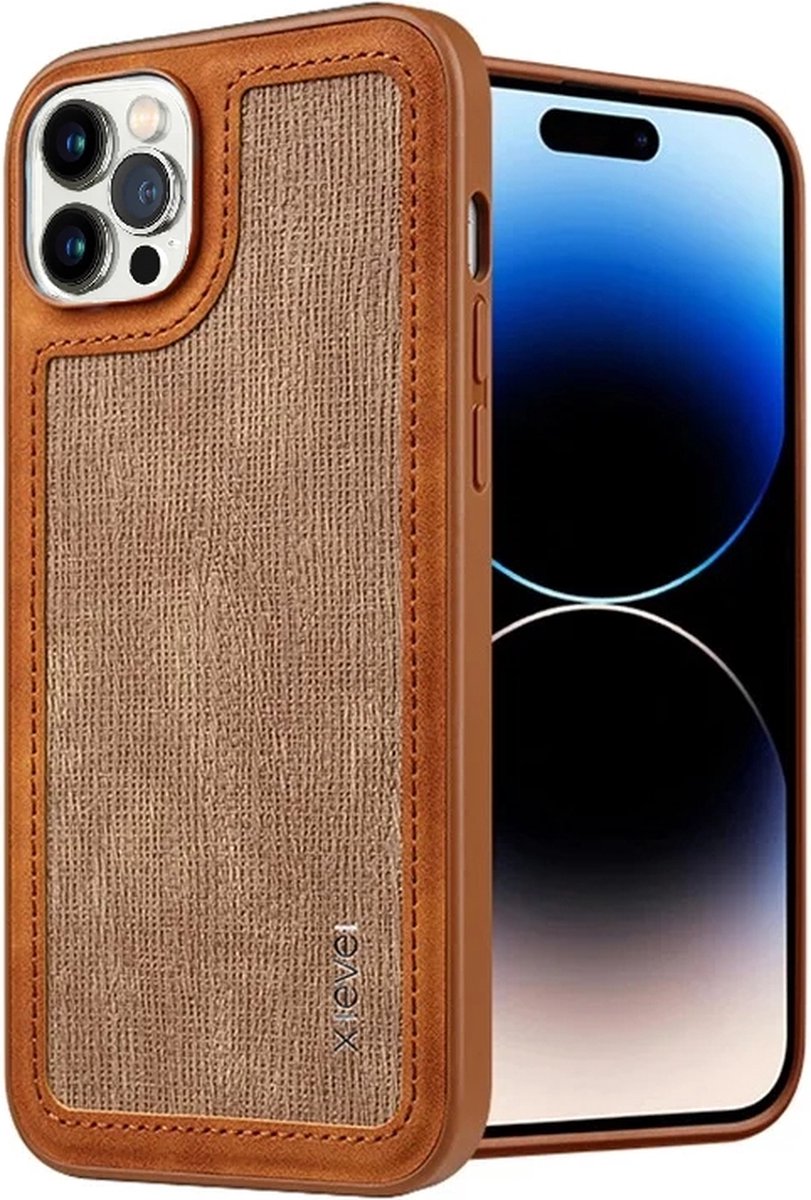 X-Level – PU Leather Coated PC+TPU – iPhone 15 Pro Max – Backcover – hoesje - Bruin