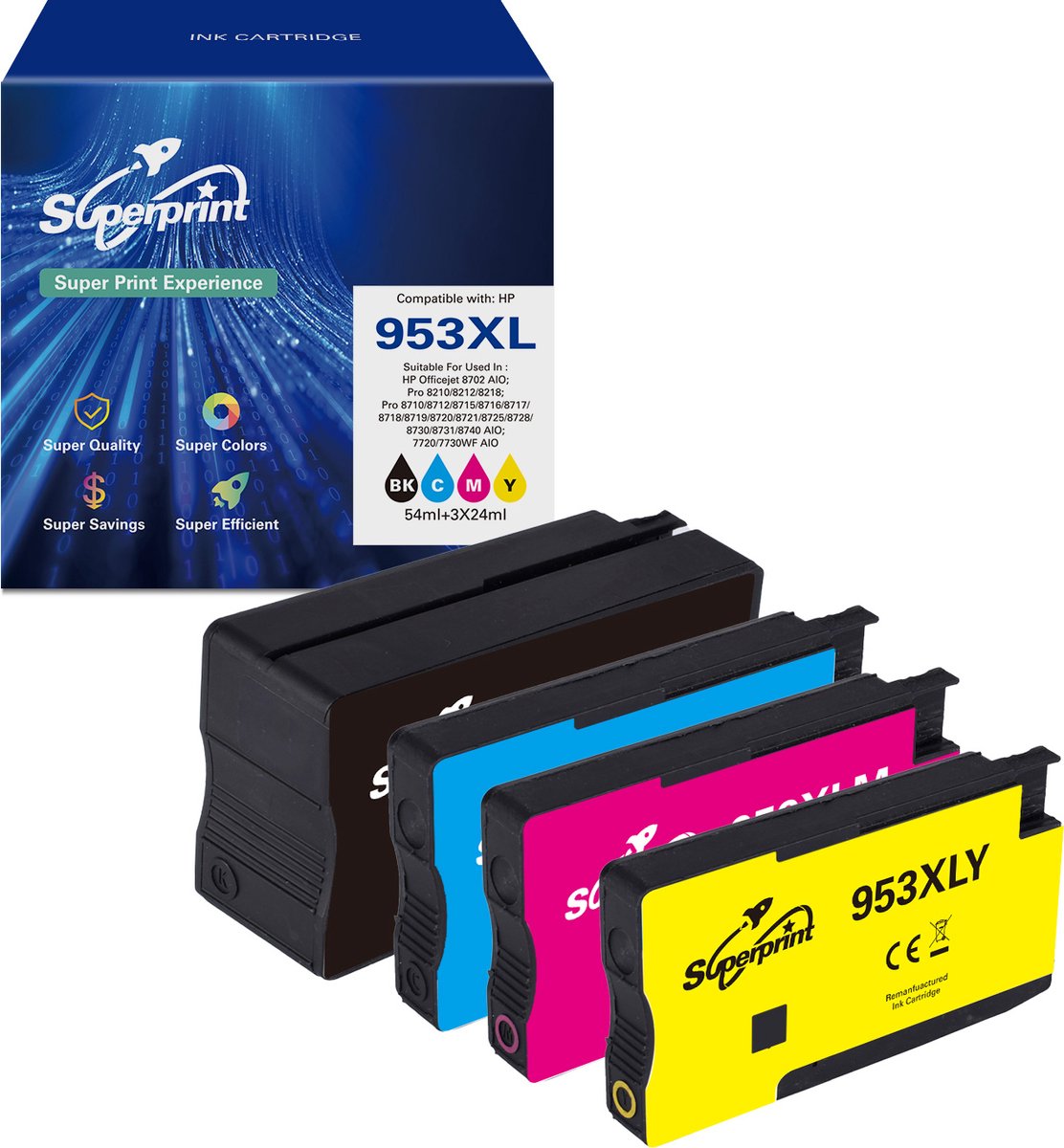 Smart Ink Compatible Ink Cartridge for HP 953XL 953 XL 4 Pack (BK & C/M/Y) for Officejet Pro 7720 7730 7740 8210 8218 8710 8715 8718 8720 8725 8728 8730 8740