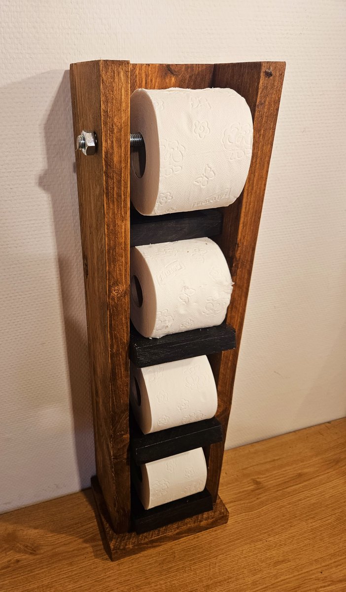 Steigerhouten toiletrolhouder staand.