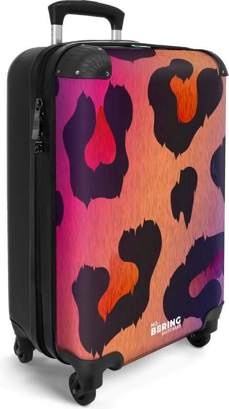 NoBoringSuitcases.com® - Handbagage koffer lichtgewicht - Reiskoffer trolley - Rolkoffer op wieltjes met oranje roze panter print - Vakantie - Travel luggage suitcase - Past binnen 55x40x20 en 55x35x25