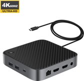 M-TECK USB-C Docking Station - 2 x HDMI - 3 x USB-A - Ethernet - Audio - SD/MicroSD - 1 x USB-C (100W) - voor alle merken Windows Laptop