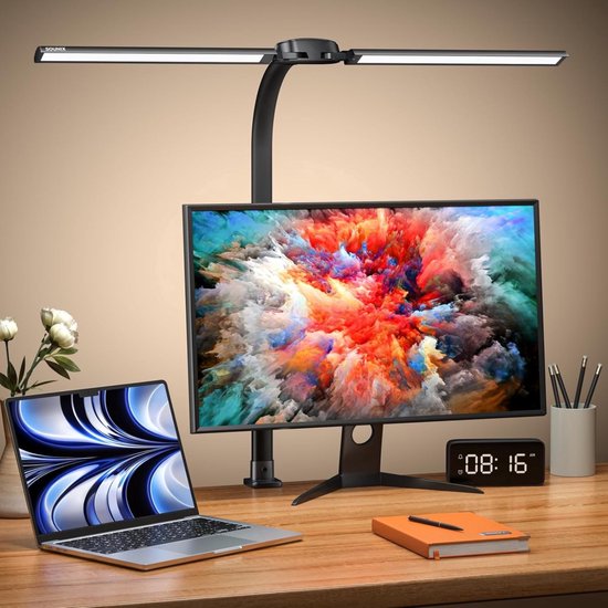Sounix Bureaulamp Led met Afstandsbediening - 5 Lichtstanden - 5 Helderheidsniveaus - LED Bureaulamp - Leeslamp - Bedlamp - LED Desk Lamp - via USB - Zwart