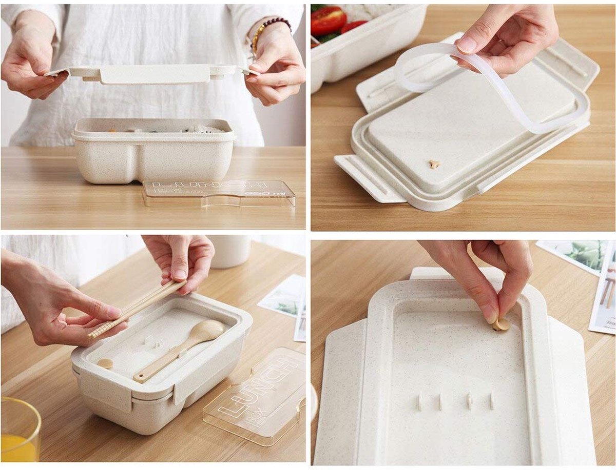 2 stuks - Bento Box Met Bestek - 1100ml - Inclusief Geïsoleerde Tas - BPA-vrij - Lekvrije Lunchbox - Herbruikbare Voedselcontainer - Compact en Lichtgewicht — cadeau in Koken & Dineren - foto 7