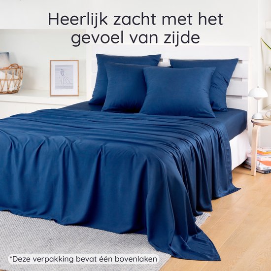 Laken de Bamboe | 180 cm x 290 | Blauw Marine | Drap supérieur 1 personne | Drap plat ultra doux | Beddengoed de Luxe en Bamboe | Feuilles hypoallergéniques | Puur Bamboe Viscose Rayonne | Tissu Ultra respirant | Bambaw