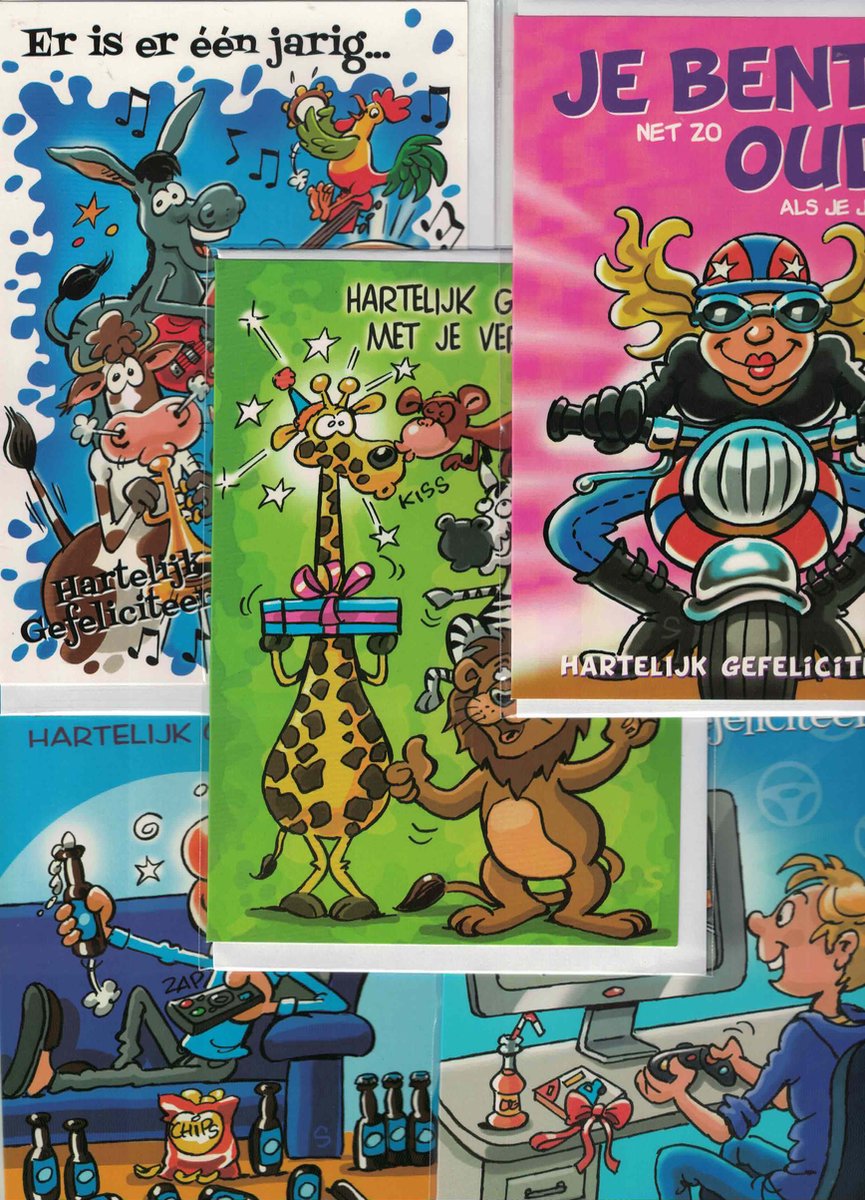 Wenskaarten - felicitatie - humor man - humor vrouw - verjaardag - hartelijk gefeliciteerd - grappig - set van 5