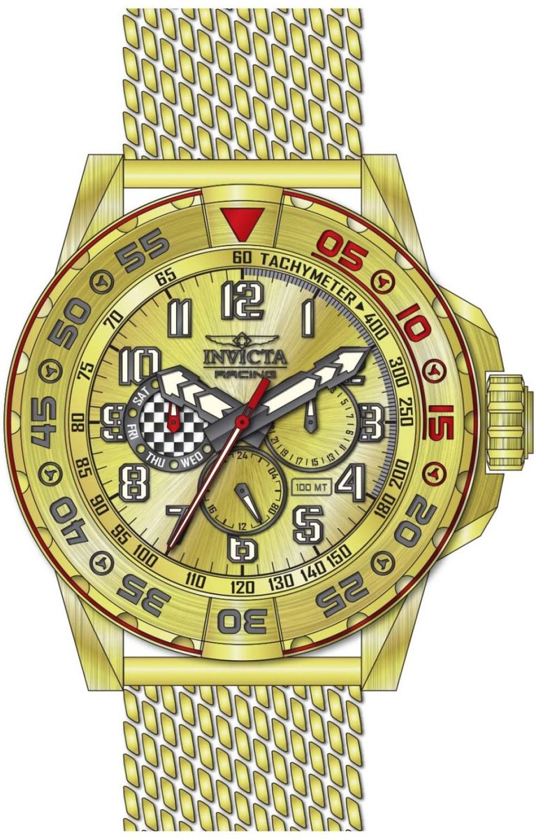Invicta Racing 47216 Heren Horloge - Waterdicht - Analoog - Quartz Uurwerk - Roestvrij Staal met gouden Wijzerplaat - 48mm