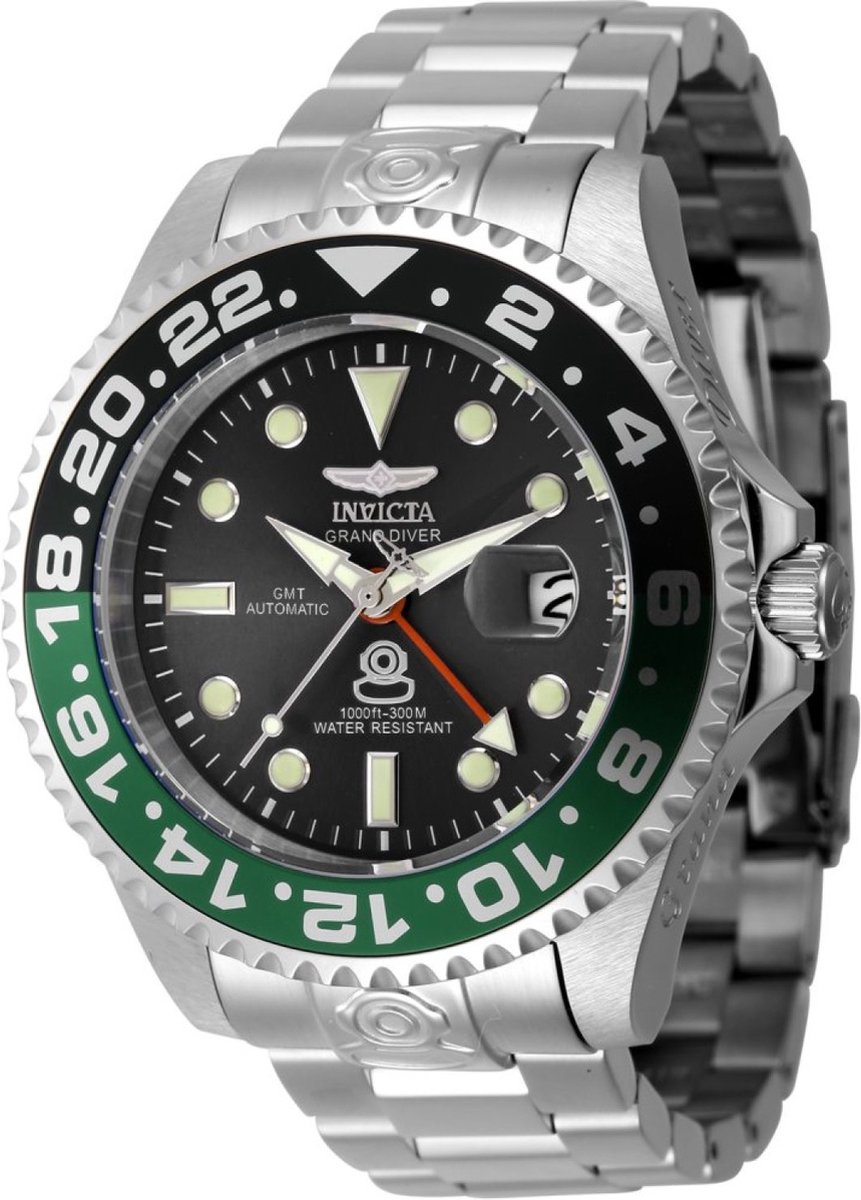 Invicta Grand Diver 45667 Heren Horloge - Waterdicht - Analoog - Automatisch Uurwerk - Roestvrij Staal met zwarte Wijzerplaat - 47mm