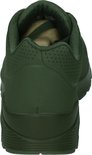 Arrière d'une basket Skechers vert olive avec des perforations sur le talon.