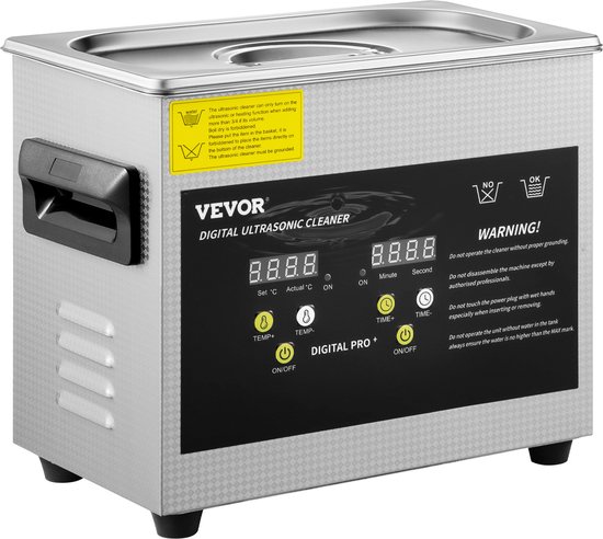 VEVOR Nettoyeur à ultrasons numérique en acier inoxydable avec écran guidé - 3L - 26,5 * 16,5 * 22,5 cm - Pour les laboratoires, Nourriture, la Biologie, les industries médicales et agricoles ou le Nettoyage quotidien - Argent