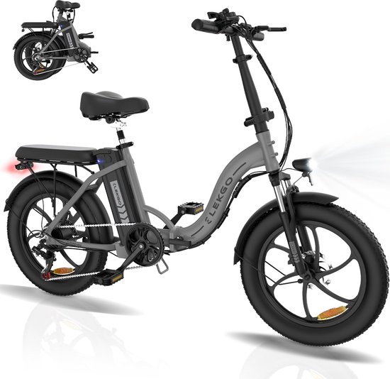 ELEKGO Elektrische Fiets EG06S - Trendy 20*3.0 Inch Fat Tire City Commuter EBike met Afneembare 36V 12Ah Lithium Batterij - Opvouwbaar Mountain E-Bike met 250W Motor - 7 Versnellingen - IP54 Waterdicht