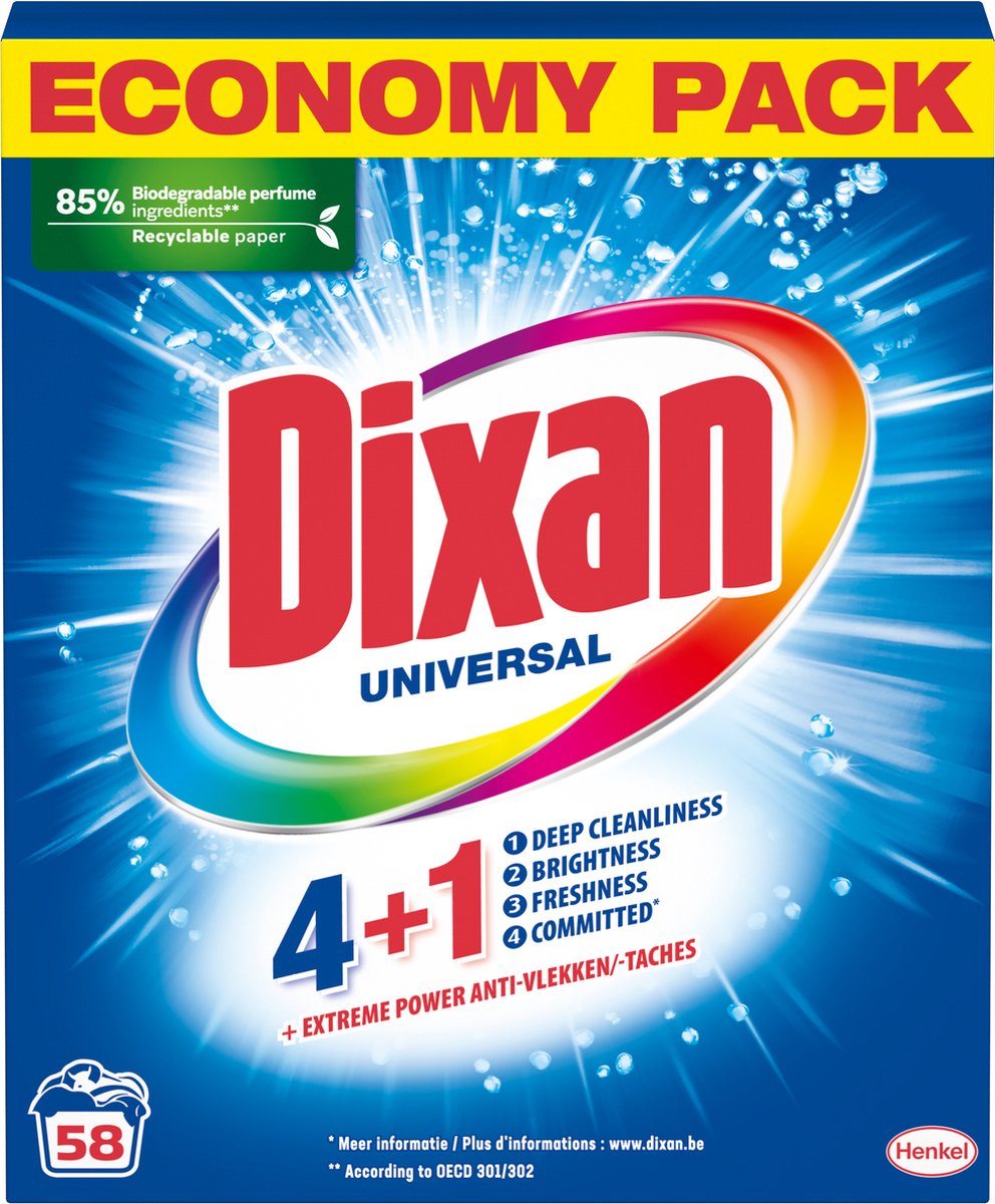 Goedkoopste Dixan Powder Universal - 58WL - Waspoeder - Wasmiddel - Voordeelverpakking - Gekleurde Was