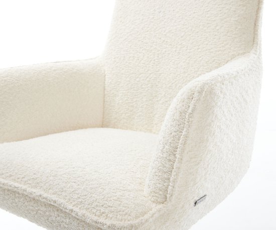 Chaise de salle à manger Heira- Flex avec accoudoirs, structure transversale, finition large avec noyau à ressorts ensachés blanc bouclé titane, pivotant à 360°