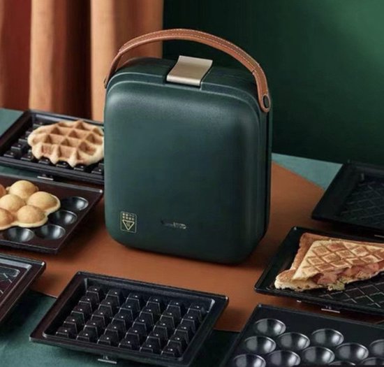 Foto: Zylaro wafelijzer 3 in 1 functies antiaanbaklaag waffle maker mode ontwerp tosti ijzers eierwafel machine smaragdgroen