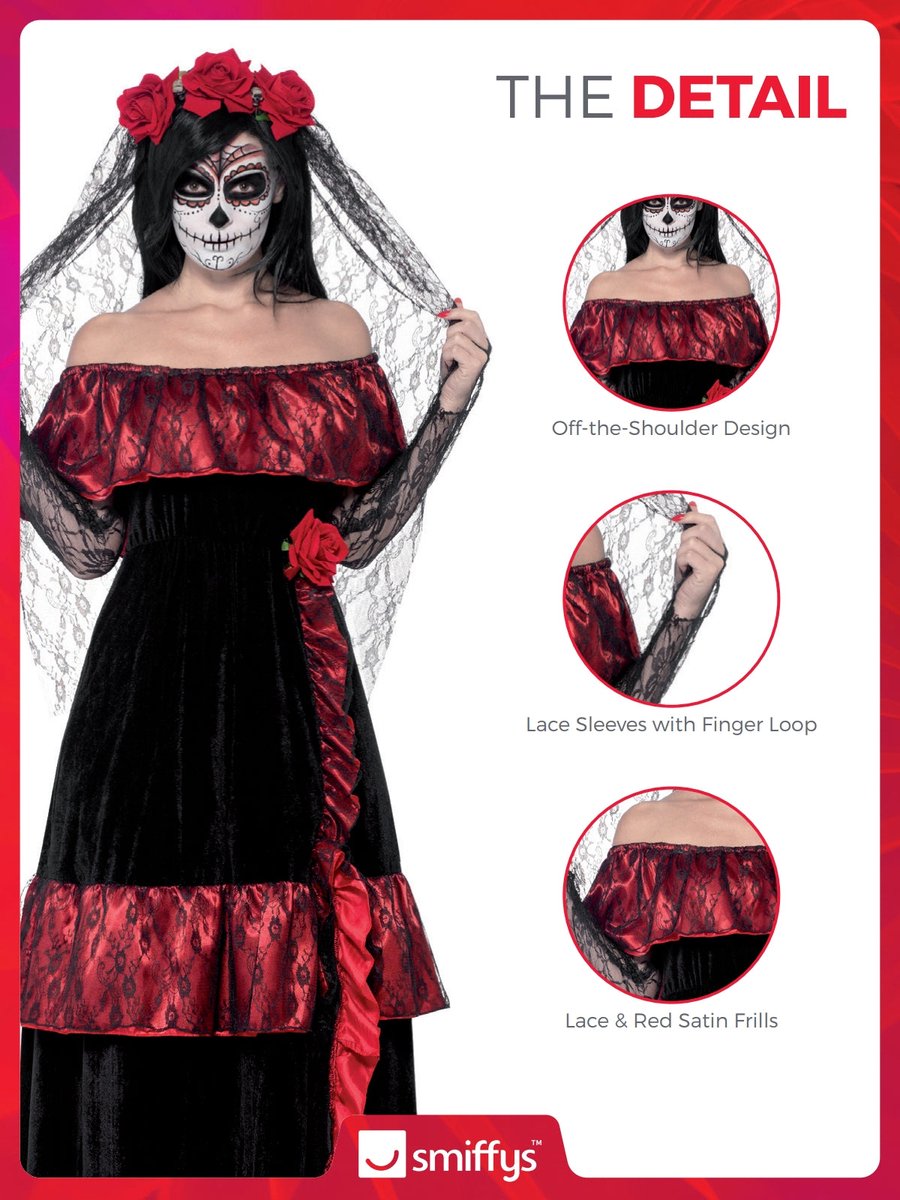 Haloween Kostuum Day Of The Dead Mexicaanse Bruidsjurk - Verkleedkleding  Dames - Maat M - 40-42 Carnaval Kostuum Dames, image size:900x1200