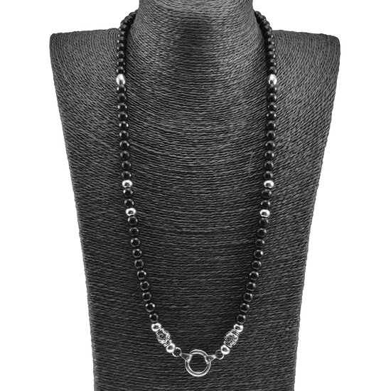 Collier Homme Perles Agate Mate & Onyx Facetté - Fait Main En France, Longueur 50cm Neuf
