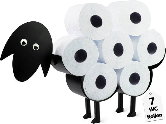 Gadgy WC Rolhouder Zwart Schaap - Reserverolhouder - Toiletrolhouder zwart - Handdoekrek – Cadeau - Metaal