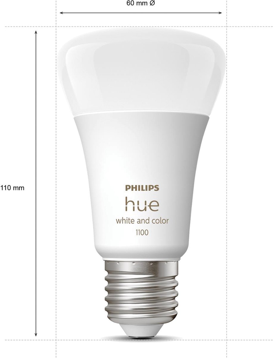 Philips Hue Standaard Lamp 2-Pack - E27 - Duurzame LED Verlichting - Warm tot Koelwit Licht - Dimbaar - Verbind met Bluetooth of Hue Bridge - Werkt met Alexa en Google Home