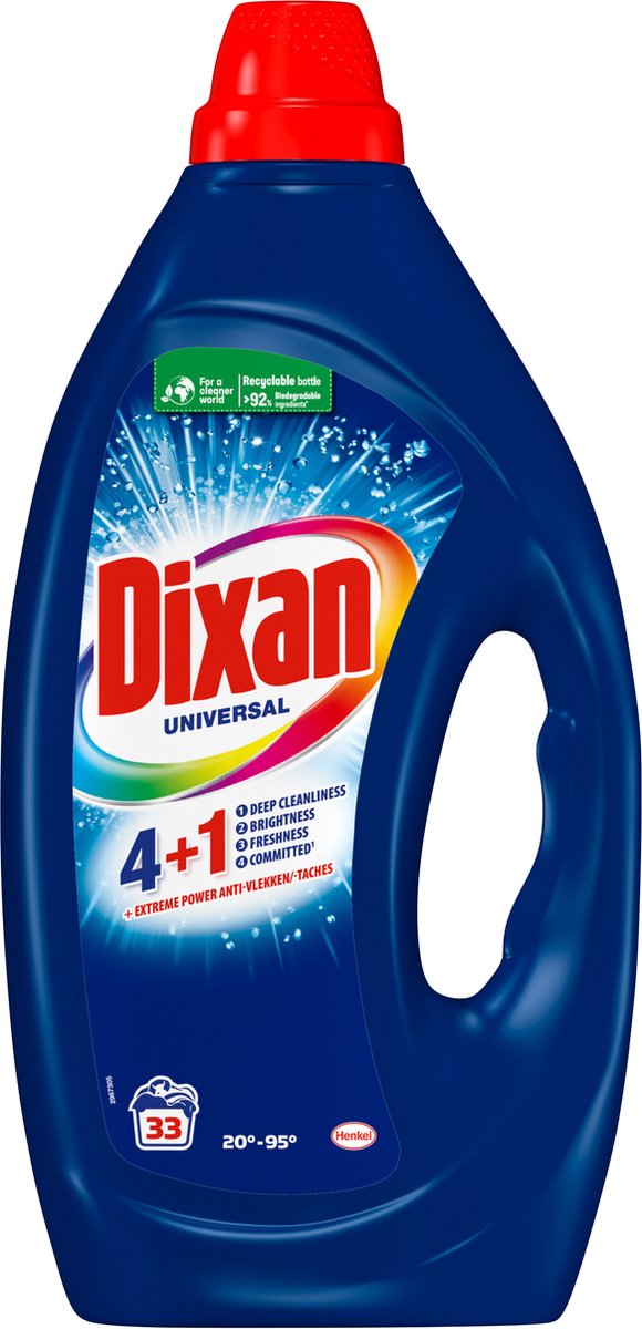 Goedkoopste Dixan - Gel Universal - 33WL x4 - Wasmiddel - Voordeelverpakking - Gekleurde Was