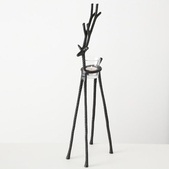 Theelichthouder rendier kerst , grootste model van 50cm. zwart metaal