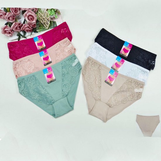 Slip femme en coton avec dentelle - 3 pièces - Belle finition - Taille XL