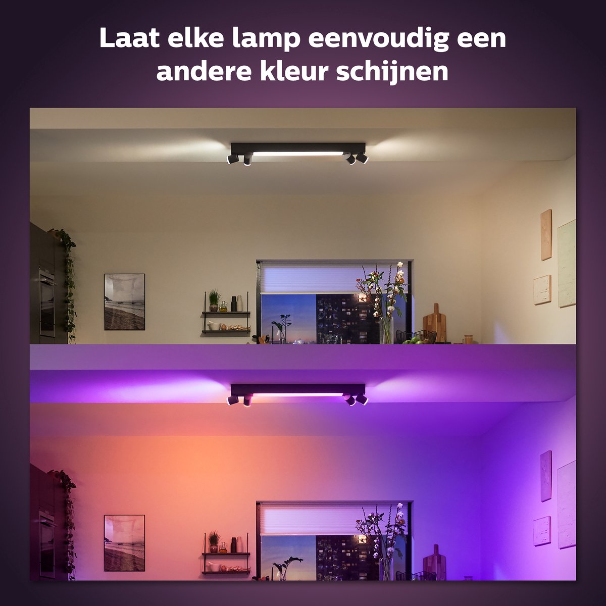 Philips Hue Centris opbouwspot - wit en gekleurd licht - 4-spots - zwart - rechthoekig — afbeelding 4