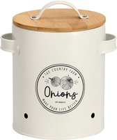 Zeller Pot/étain de conservation d'oignons - métal/bois - blanc - 17 x 19 cm - marmite