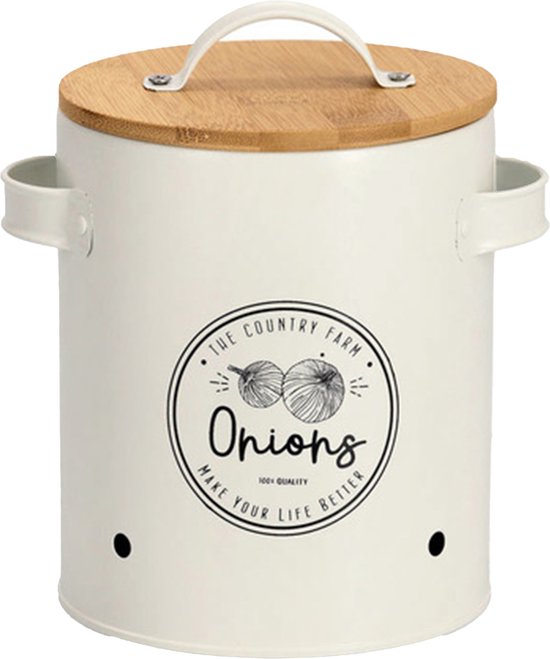Zeller Pot/étain de conservation d'oignons - métal/bois - blanc - 17 x 19 cm - marmite