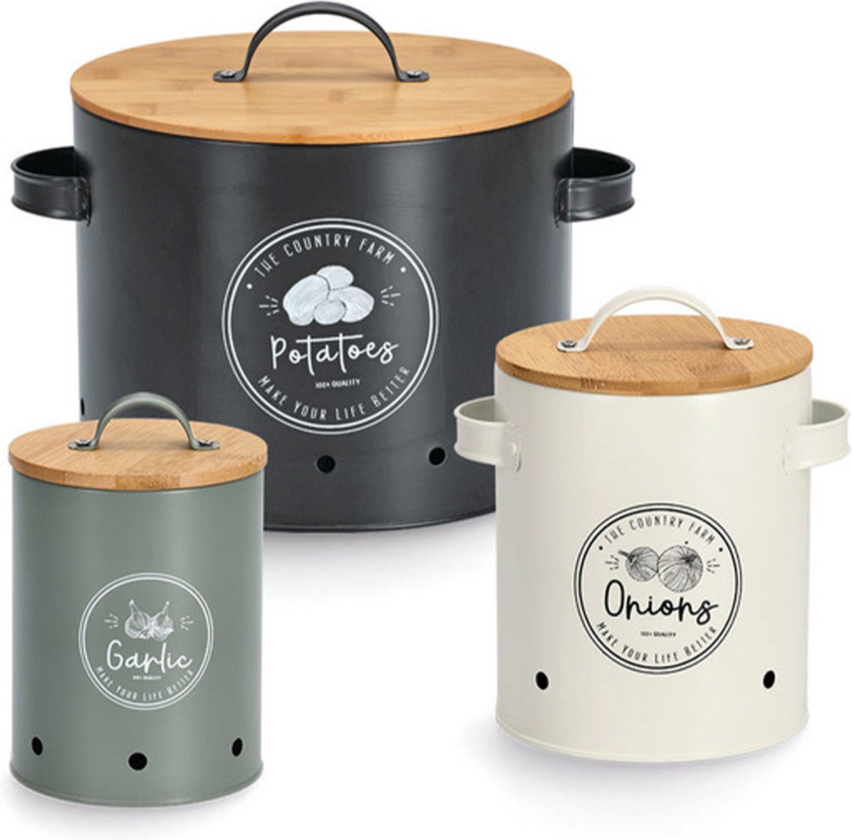 Zeller Aardappel bewaar pot/blik - metaal/hout - zwart - 18 x 28 cm - voorraad pot — cadeau in Wonen & Interieur - foto 3