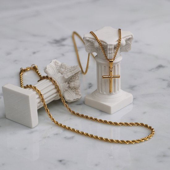 AMAR OPRAVA gouden ketting voor heren met kruis 585, Herenketting 925/585 - gouden kruisketting voor heren 585 massief - 5 mm, Kruiskettingen - gouden kruiskettingen - pantserketting goud 585, 50 cm