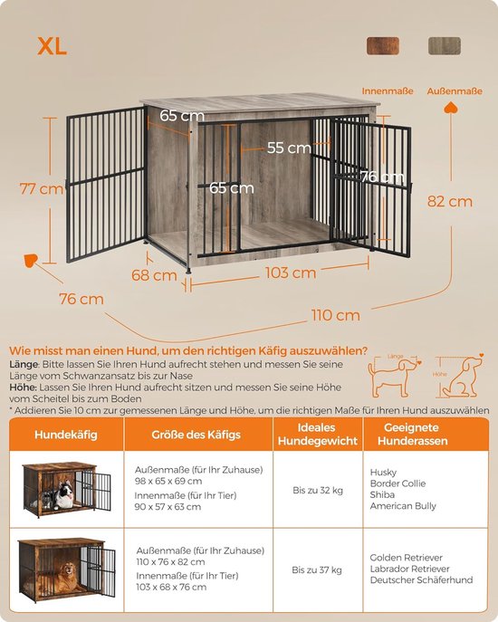 Feandrea PFC003X01 Hondenbench, bijzettafel, hondenbox, modern