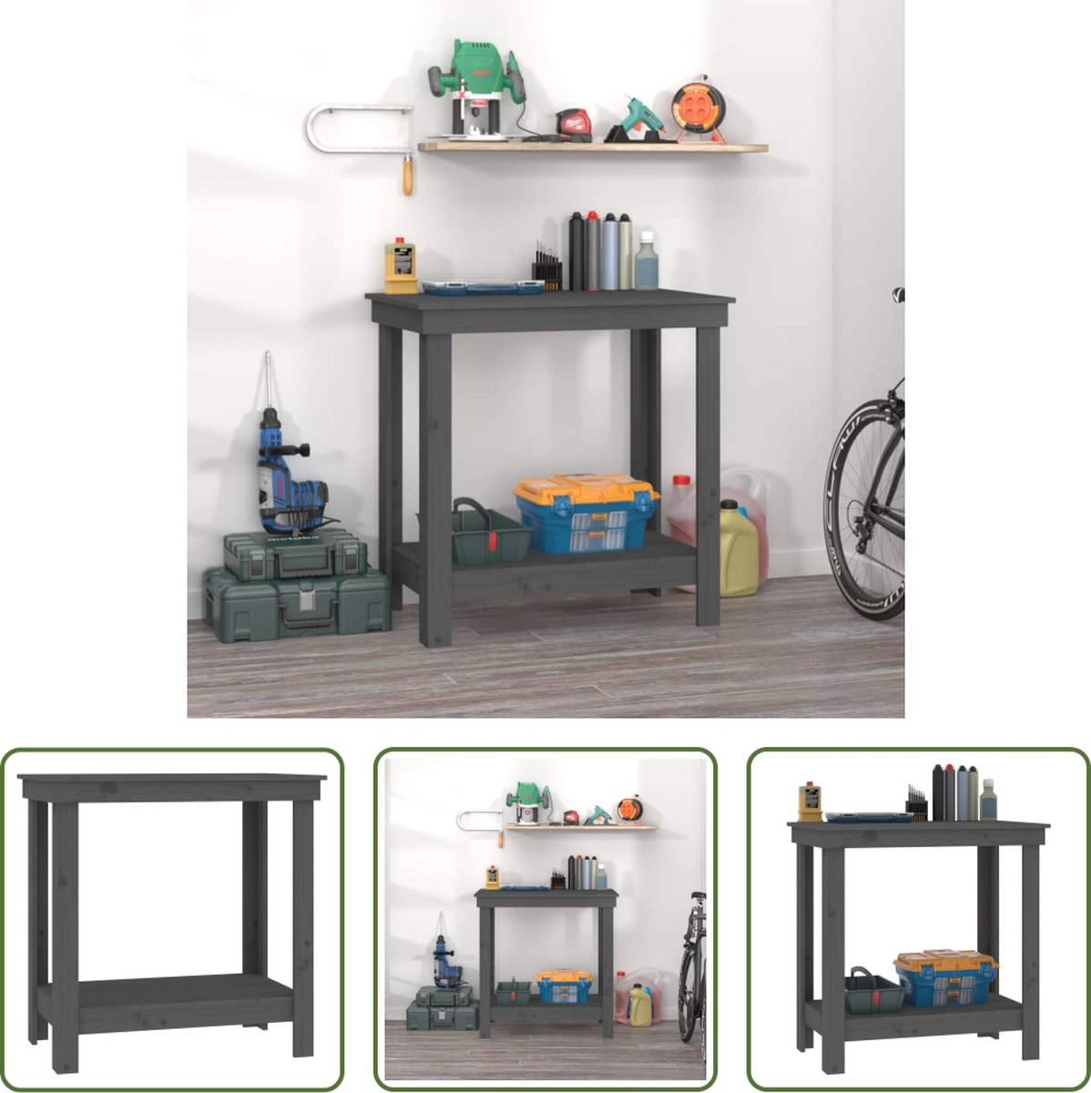 The Living Store Werkbank Grenenhout 80 x 50 x 80 cm Opbergruimte Stabiel frame