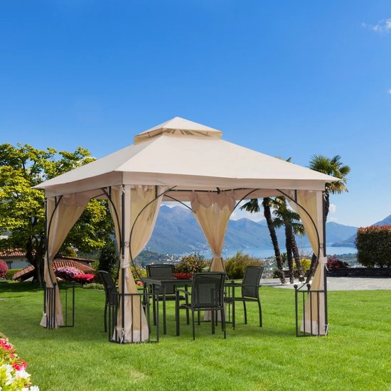 Outsunny luxe paviljoen 3 x 3 m, weerbestendig tuinpaviljoen, partytent
