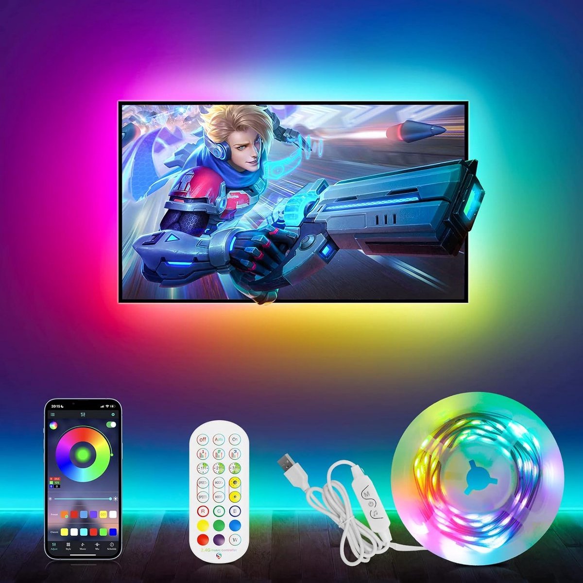 LED-achtergrondverlichting voor TV - USB-bediening - RF-afstandsbediening - Dynamische LED-tv-verlichting