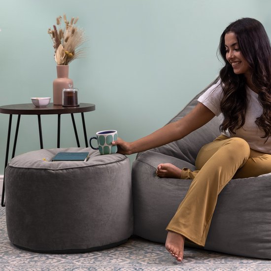 icon Milano Zitzak Hocker, Donkerblauw, Fluwelen Stof, Voetenbank met Vulling Inbegrepen, Bean Bag, Slaapkamer, Woonkamer, Woonkamermeubilair