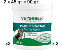 2 X Vets Best DENTAL POWDER 45 gr x 2 = 90 gr . poetsen niet nodig voor katten en kittens vanaf 12 weken. gewoon een beetje over het eten strooien