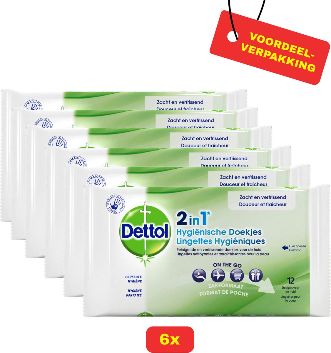 Goedkoopste 6X Dettol Hygiënische Doekjes 2in1 (6 x 12 stuks) - Voordeelverpakking