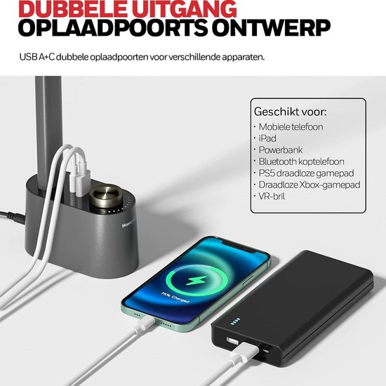FIRVRE Schommelarm Bureaulamp – Messing Retro Design Met 2 USB-poorten, Aanraakbediening, Dimbaar, 3 Kleurmodi, Ideaal Voor Thuiswerk En Slaapkamer