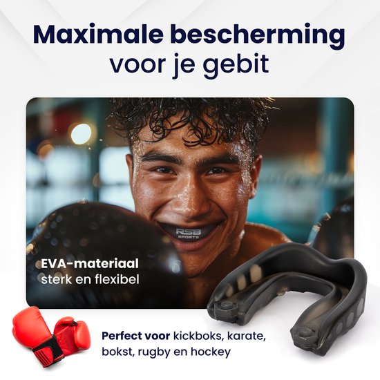 Gebitsbeschermer Vechtsport – Bitje Kickboksen Volwassenen – Boksen – MMA – Hockey – Rugby - Incl Opbergdoosje - Zwart