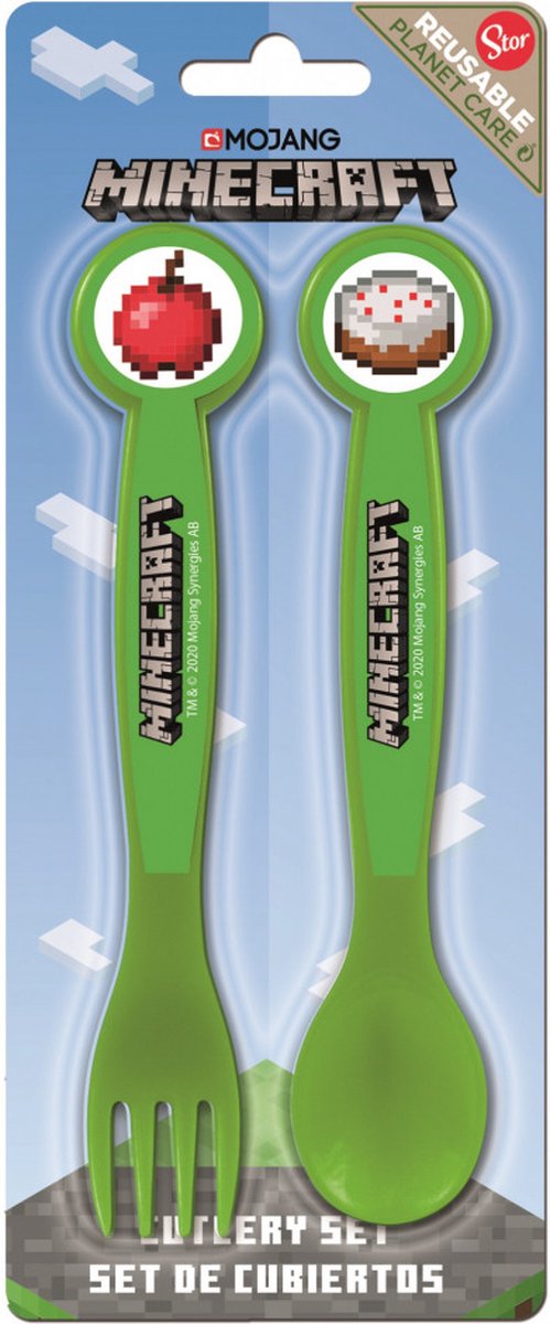 Goedkoopste Minecraft bestekset - 2 stuks - lepel en vork - kinder bestek