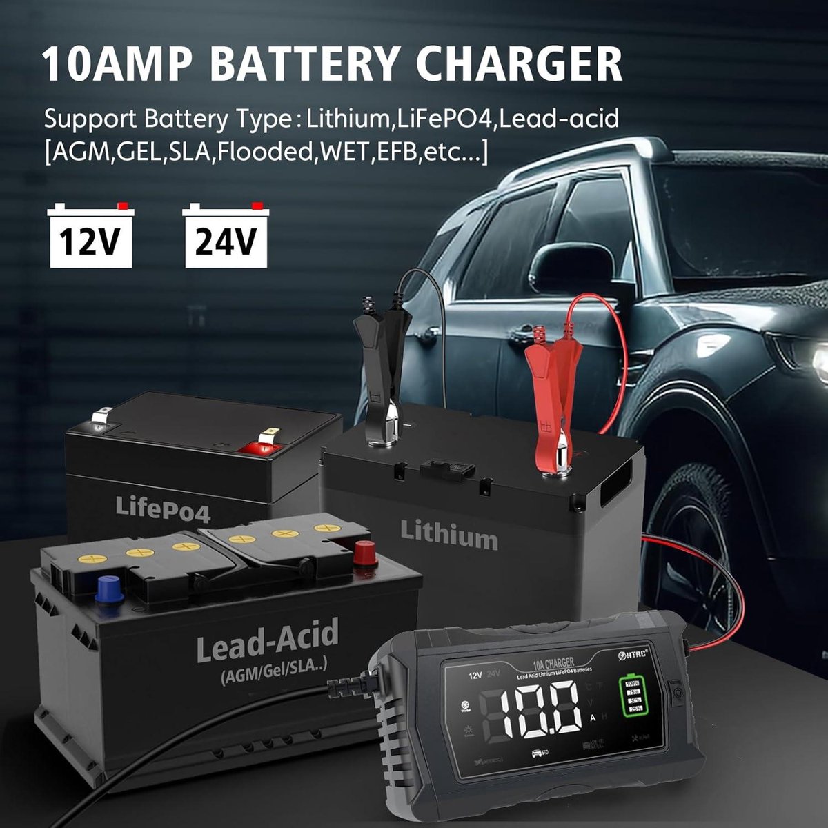 Chargeur De Batterie Voiture HTRC 25A - Intelligent 12V/24V - Plomb-acide, Lithium, LiFePO4 - LCD - 9 Modes