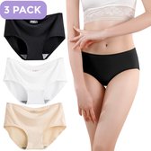 Naadloze Slip voor Dames - Naadloos ondergoed dames - Maat M - Zwart, Wit, Beige - Set van 3 - Ultrazacht - Naadloos ondergoed dames - Seamless ondergoed dames - Invisible string - Naadloze string