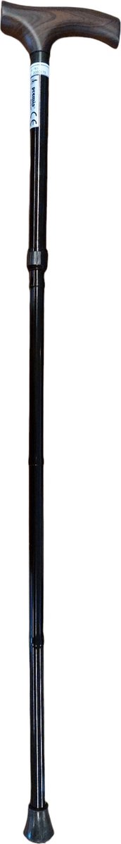 Premis - Opvouwbare Dames Wandelstok - Zwart - houten T-greep - Met een antirammel. Verstelling 81,5 tot 91,5 cm. Incl. rubberdop - Brons