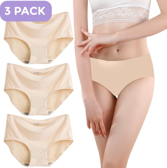 Slips sans couture pour femme - Sous-vêtements sans couture femme - Taille M - Beige - Set de 3 - Ultra doux - Sous-vêtements sans couture femme - Sous-vêtements sans couture femme - String invisible - String sans couture