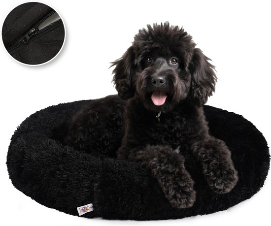 Pet Perfect Donut Hondenmand 80 cm – Fluffy Hondenkussen – Met Rits - Zwart - Extra Gevuld