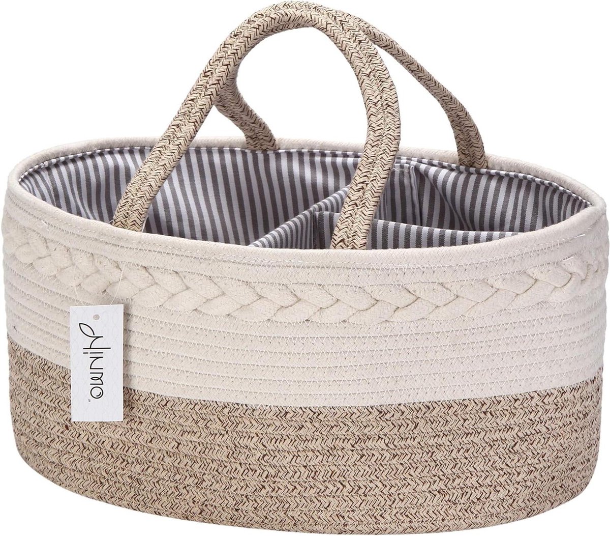 Image of 3-Compartiment Baby Nursery Tote Opbergbak Draagbare Auto Organizer - Pasgeboren Douche Geschenkmand - Katoenen Touw met Afneembare Divider - Luiers & Doekjes Opbergmand verschoonmand
