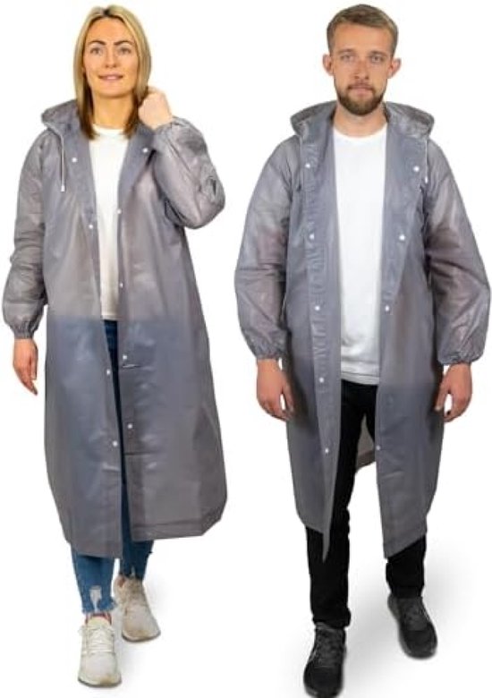 Set van 2 regenponcho's - lange regenponcho waterdichte regenjassen voor volwassenen met capuchon - herbruikbare regenjassen voor dames of regenjassen voor heren - opvouwbare regenjas voor