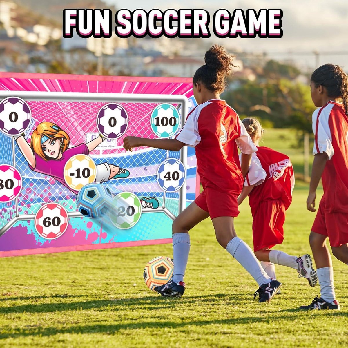 JOTOL Jeux de Football pour Enfant 3 4 5 6 7 8Ans,But de Football en Flanelle Douce avec 2Balles,Jouet de Sport pour Jardin,Tapis de Jeu Football,Cadeau pour Fan de Foot