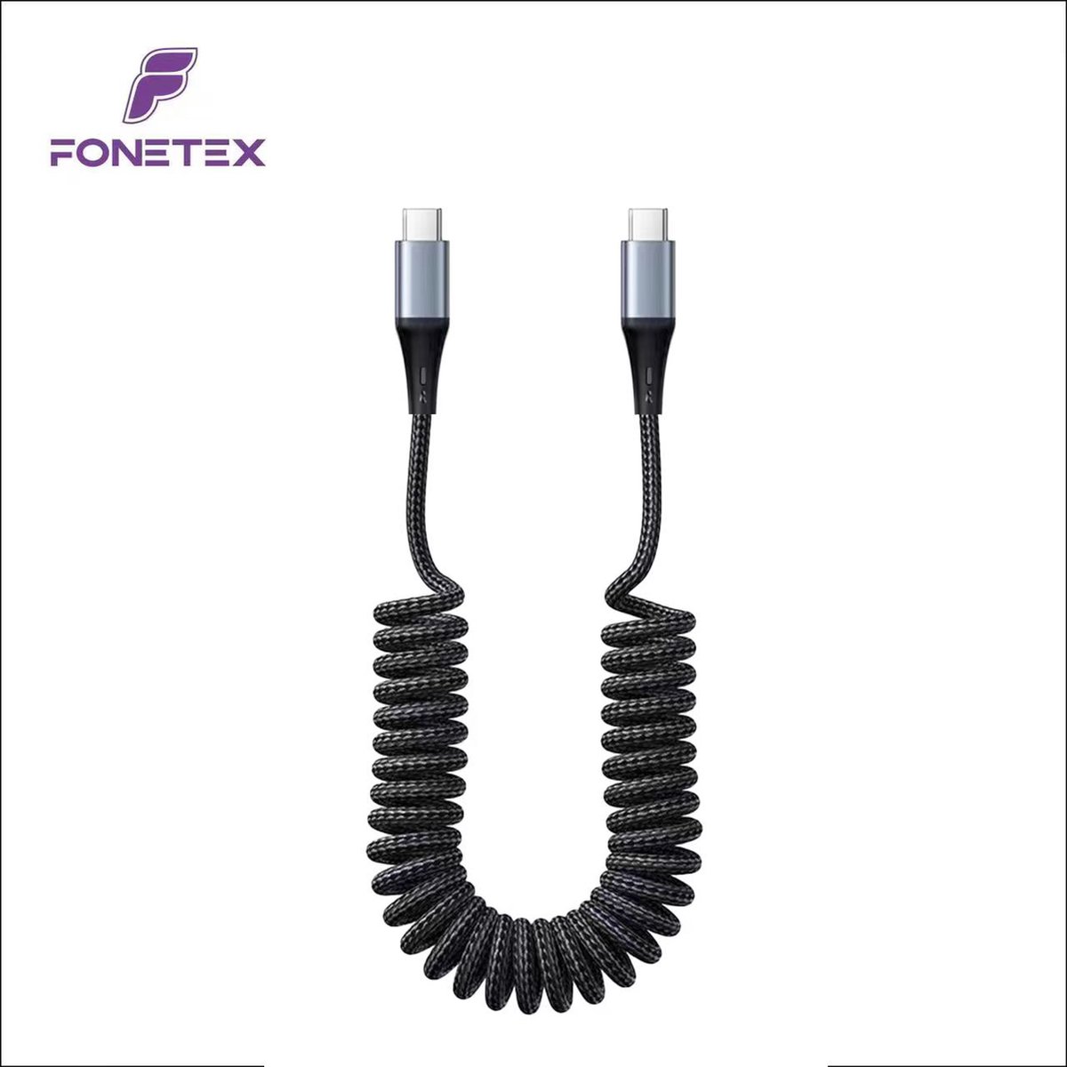 FoneTex USB C naar USB C Krulsnoer Kabel - Tot 2 Meter Uitrekbaar - Uitrekbare Oplader - Geschikt voor Samsung Carplay, Samsung - Oplaadkabel