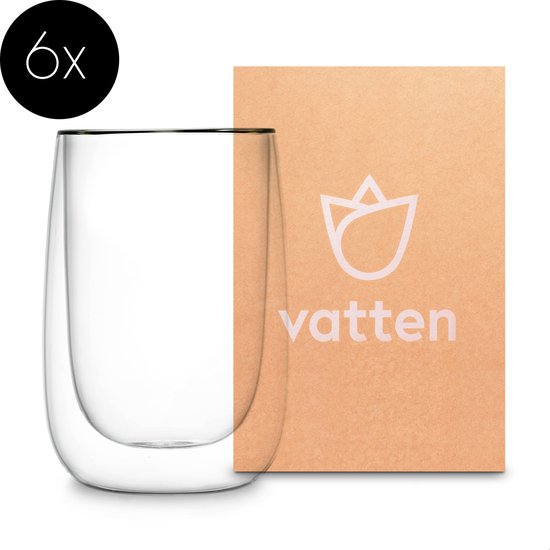 Vatten® - Dubbelwandige Glazen - 6 Stuks - 400ml - Recht | Strak - Koffieglazen - Theeglazen - Cappuccino Glazen