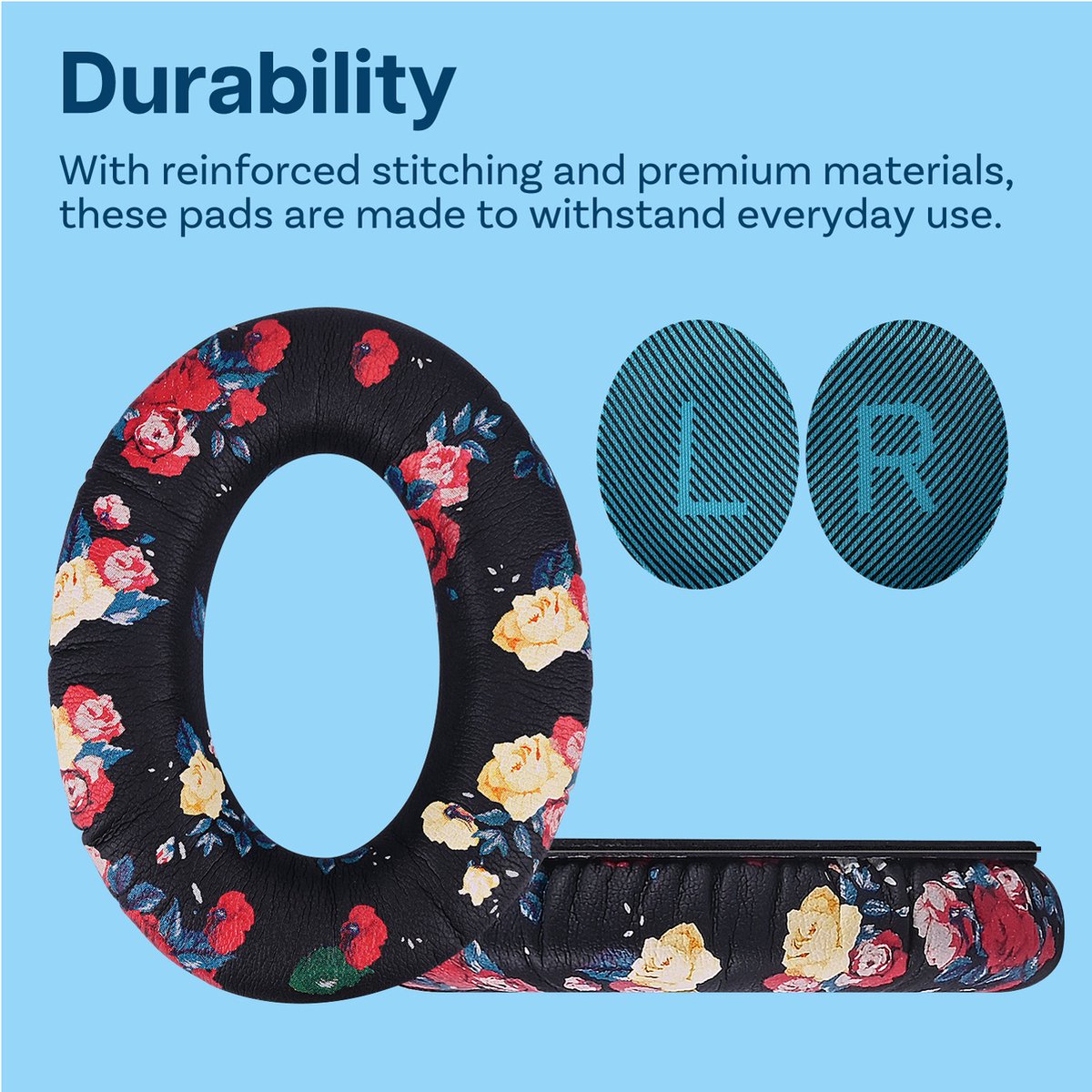 Vervangende Oorkussens voor Bose QuietComfort 35 (QC35)/Bose Quiet Comfort 35 II (QC35 II) Over-ear Hoofdtelefoon van MMOBIEL - Protein PU Koptelefoon Oorkussens - Hoofdtelefoon Earpads – Bloemenprint thumbnail 3